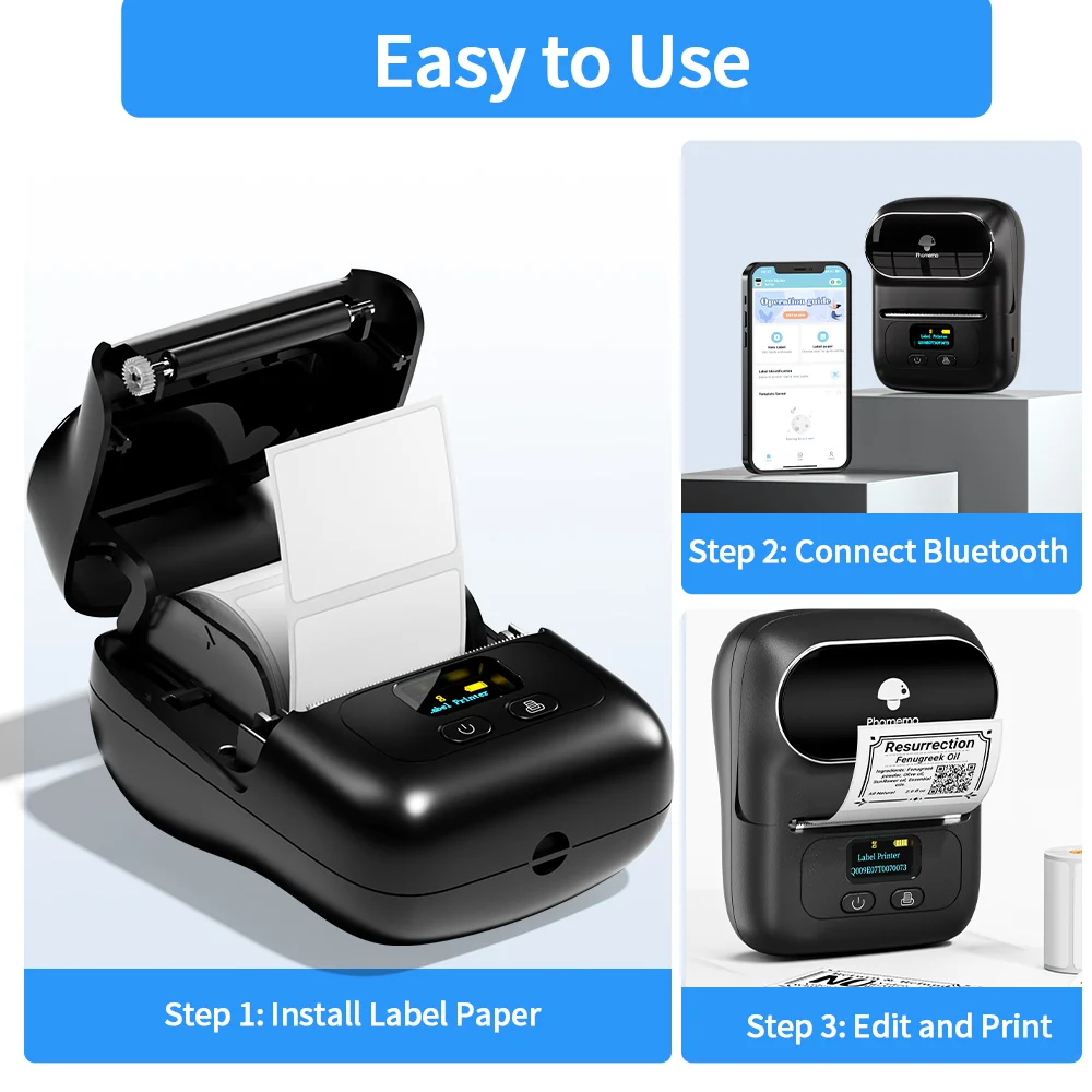 Phomemo M110 Mini Portable Thermal Printer Self-Adhesive Sticker Label Maker Pocket Printer Label Machine Bluetooth Phomemo M110