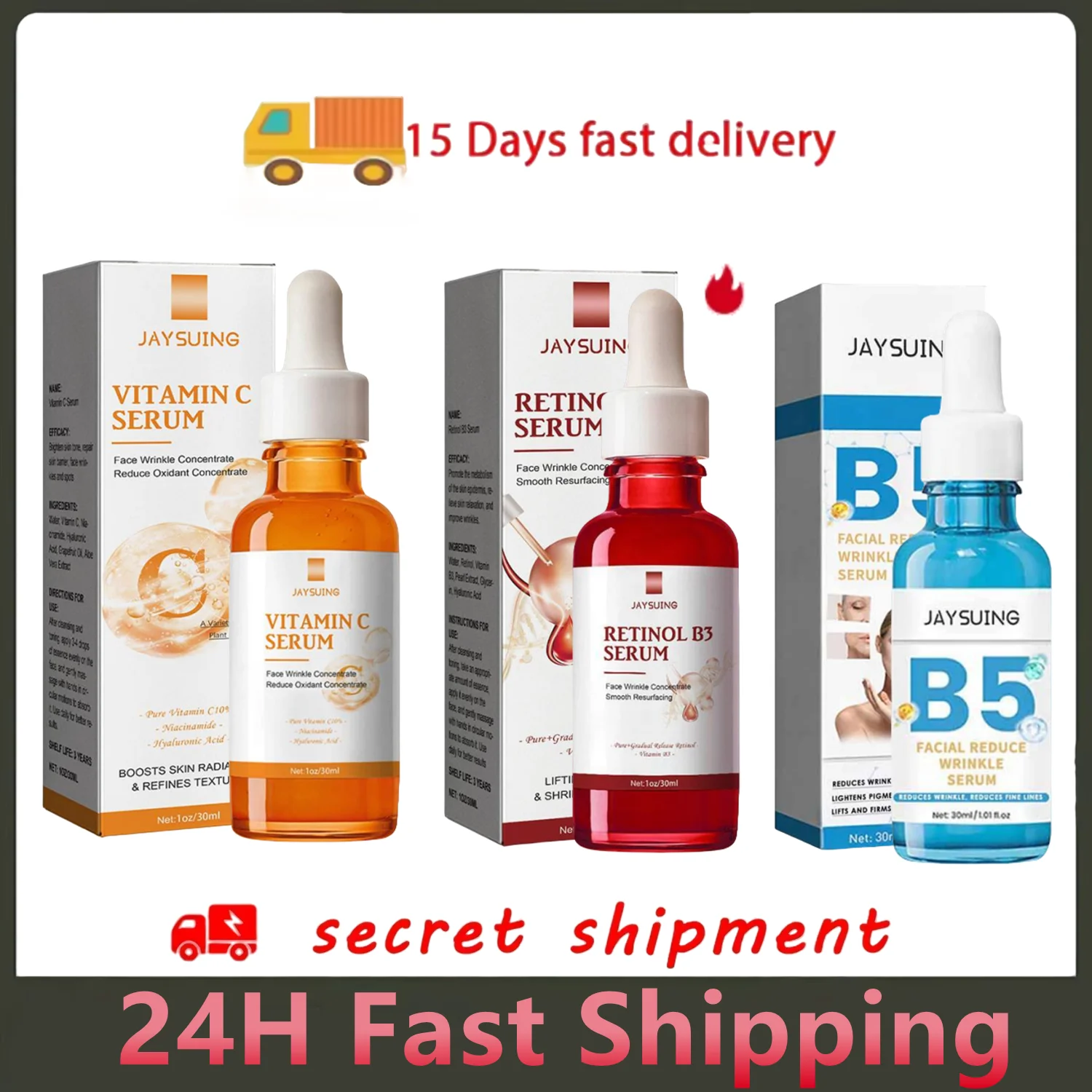 jaysuing Pure Retinol Face Serum with Vitamin B3 B5 Anti-Aging Face Serum LAIKOU Facial Essence Remove Lines Wrinkles Skin Care