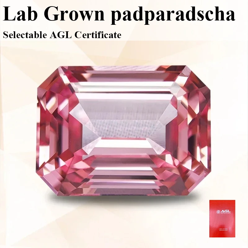 

NEW Lab Grown Padparadscha Red Lotus Color Emerald Cut Selectable AGL Certificate Gemstone Charms DIY Top Jewelry Making Materia