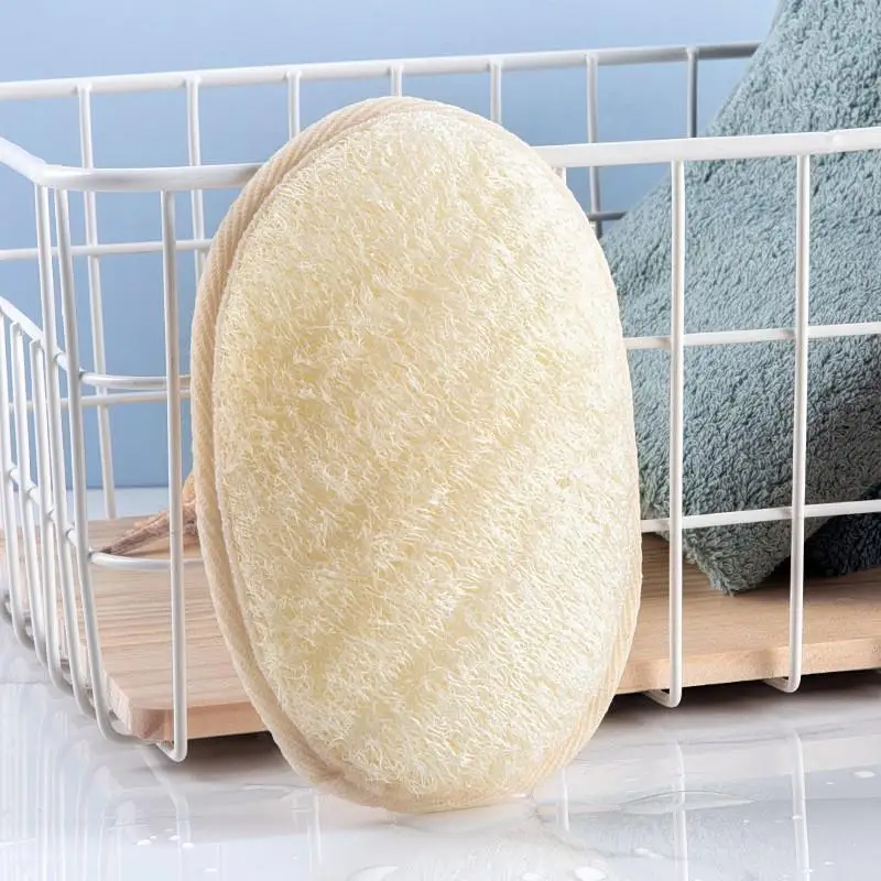〔NN71〕Oval Natural Luffa Pad Biodegradable Plant Fiber Bath Scrubber Gentle Exfoliating Shower Clean Tool