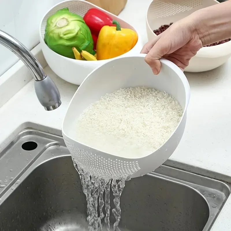 Máquina de lavado de arroz, cesta de verduras y frutas, escurridor y lavado de verduras, tamiz de lavado de arroz de cocina para el hogar, 1 unidad