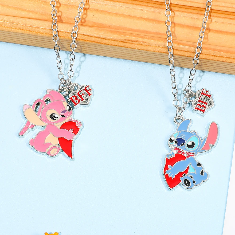 Disney Cartoon Anime Stitch Necklace Fashion Cute Angel Pendant Accessories for Couple Necklace Stitch Enamel Pendant Accessory
