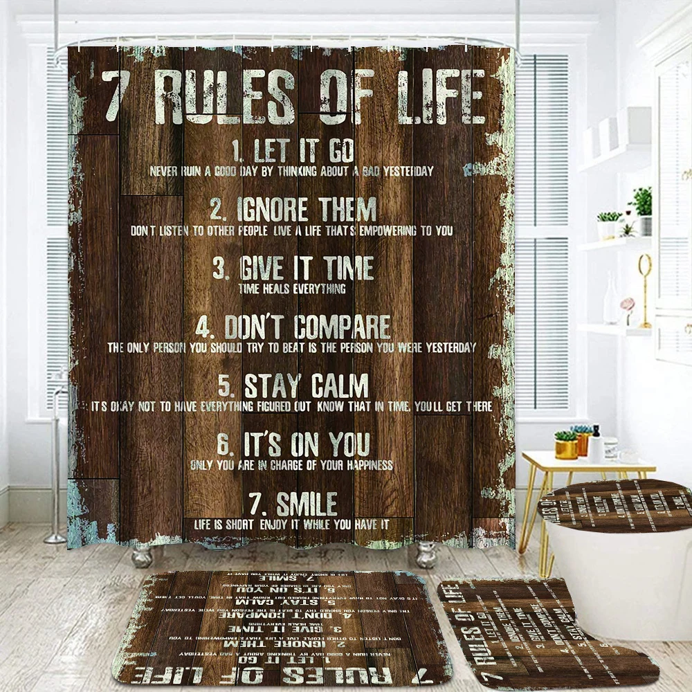 

Набор штор для душа в деревенском стиле, вдохновляющие цитаты, деревянный фермерский дом, деревенский западный ковер, чехол для унитаза, коврик для ванной, декор для ванной комнаты Curtai