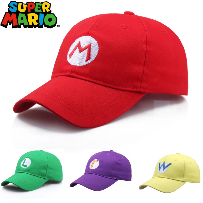 Super Mario Bros Luigi Waluigi wraio figurka Anime czerwona zielona bawełna haftowana czapka z daszkiem Cospaly czapka z daszkiem prezenty urodzinowe