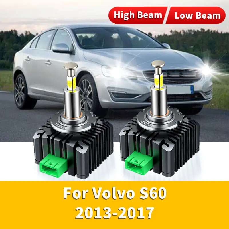 2Pcs For Volvo S60 2013 2014 2015 2016 2017 Xenon LED Car Headlights Bulbs 32000LM Turbo Lamp Canbus 6000K White High Low Beam