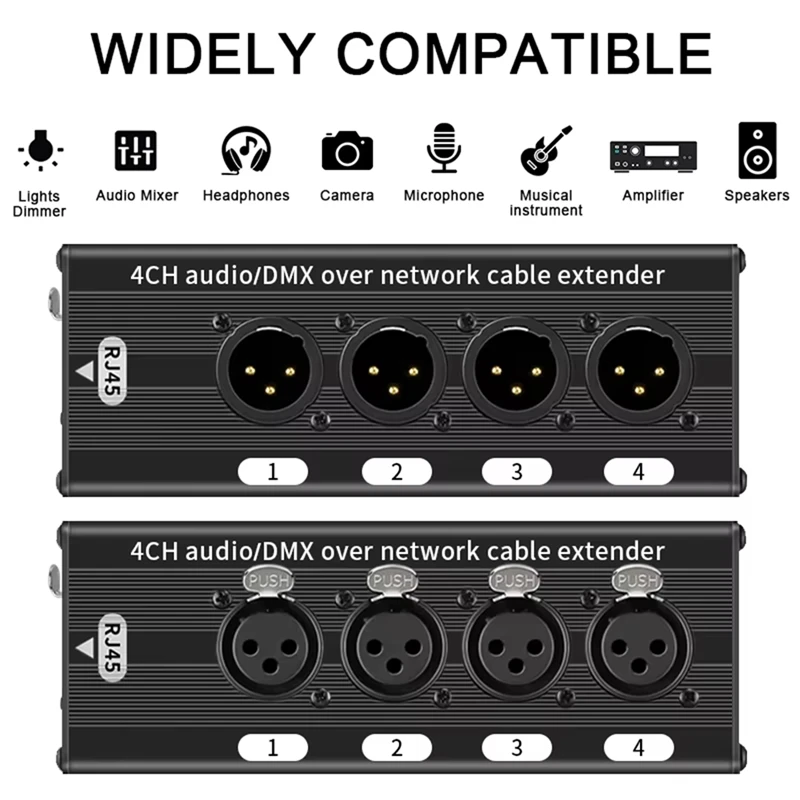 ABVJ-1 زوج 4 قناة XLR/DMX الصوت RJ45 Cat5/Cat6 إيثرنت موسع XLR موسع جهاز الإرسال والاستقبال للمرحلة الحية