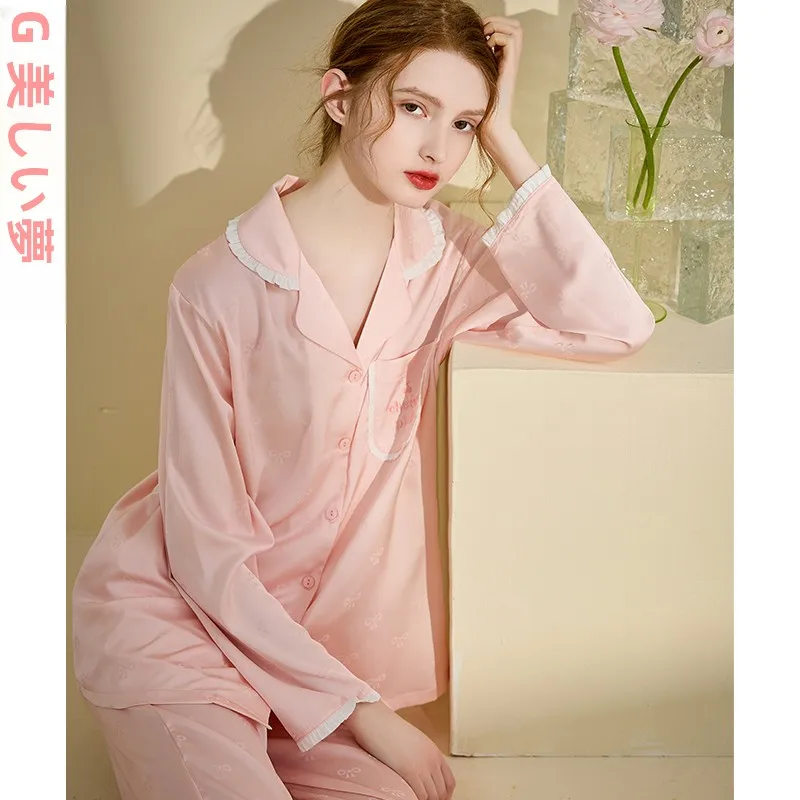sweet-dr-ice-silk-long-sve-spwear-set-women's-loose-home-clothes-thin-irt-knot-casual-sle-spring-summer