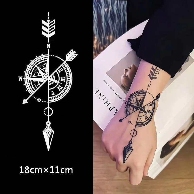 New Navigation Compass Compass Herbal Juice Tattoo Stickers Men Waterproof Semi-permanent Fake Tattoos Art Tatuajes Temporales