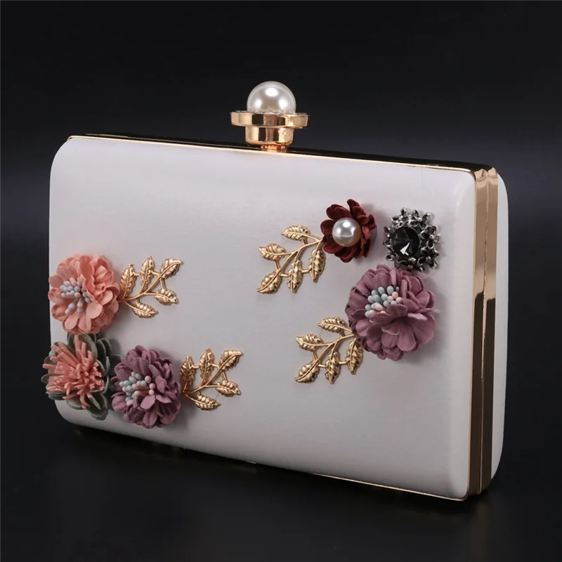 

FBIL-3X модная женская кожаная вечерняя сумка для ужина, женский свадебный клатч с цветком (белый)