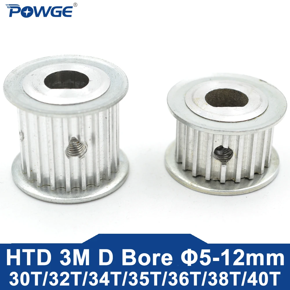 POWGE 40T 38T 36T 35T 34T 32T 30T HTD 3M Timing Pulley D Bore 5-12mm for Belt Width 10/15mm HTD3M d hole Pulleys