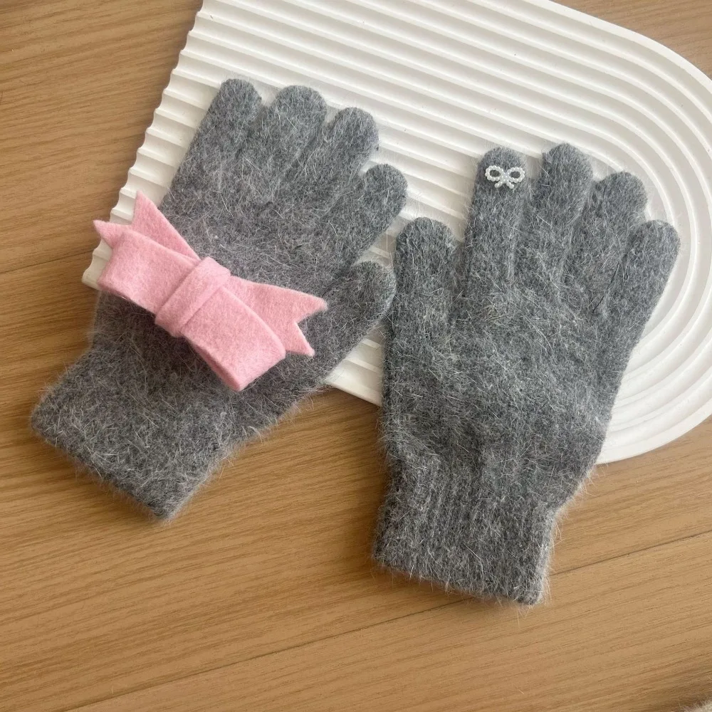 Fashion Cute Knitted Gloves Touchscreen Candy Color Bowknot Gloves Warm Windproof Full Finger Gloves Snowboard