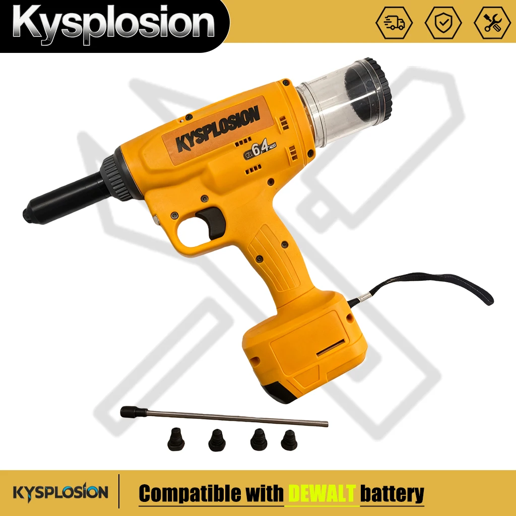 Клепальный пистолет Беспроводной электрический бесщеточный промышленный клепальный пистолет с длинным ходом 30 мм ​   20KN Pull Force для аккумулятора Dewalt 20 В