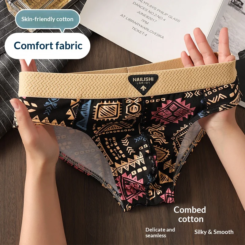 Men's Plus Size Briefs Ethnic-Inspired Men's Boxer Briefs Cotton Breathable Youth Mid-Rise Briefs Shorts American-Style Underwea