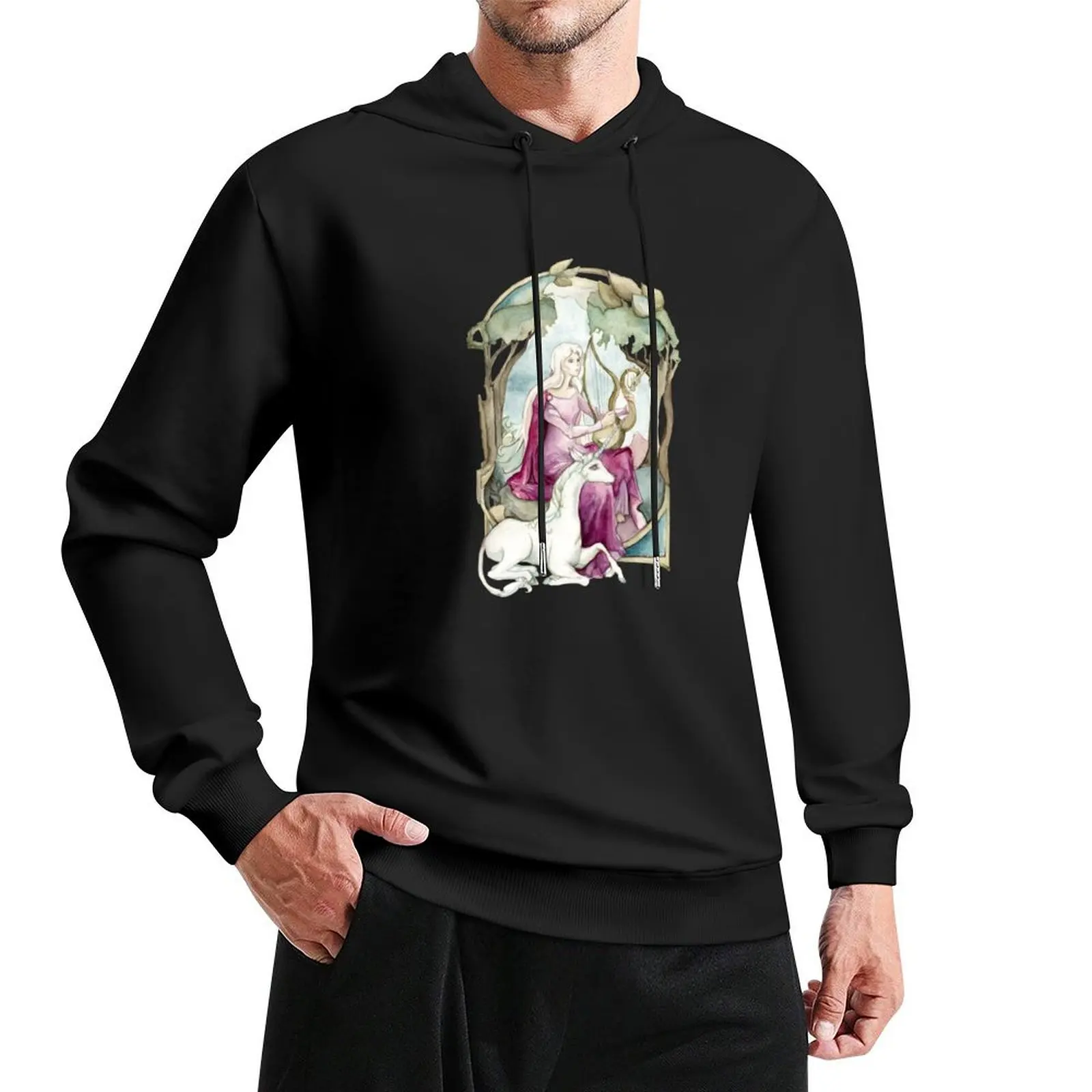 Lady Amalthea Playing The Harp Pullover Hoodie anime clothing men's clothes korean autumn clothes hoody