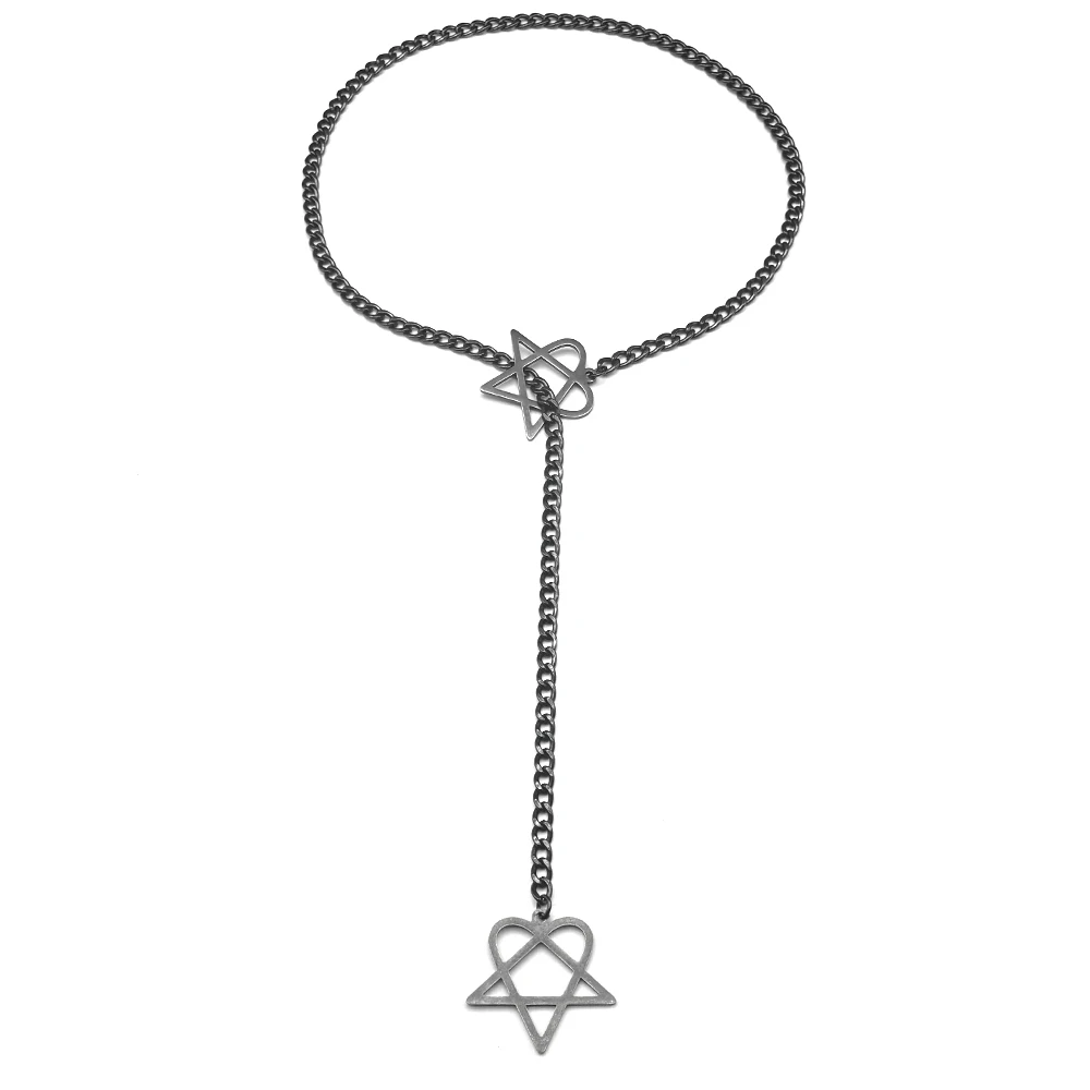 Rock Musik Band Ihn Knebelkette Für Frauen Männer Edelstahl Schwarz Goth Heartagramm Stern Mode Y Form Halskette Schmuck – Detail 6