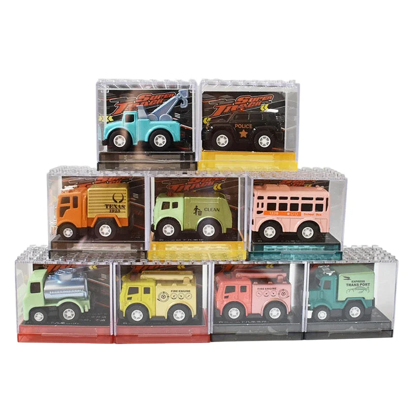 Mini modelo de coche de aleación, juguete de simulación, modelo de coche de ingeniería con caja de almacenamiento transparente, juguetes de coche extraíble, regalo para niños, 1 ud.