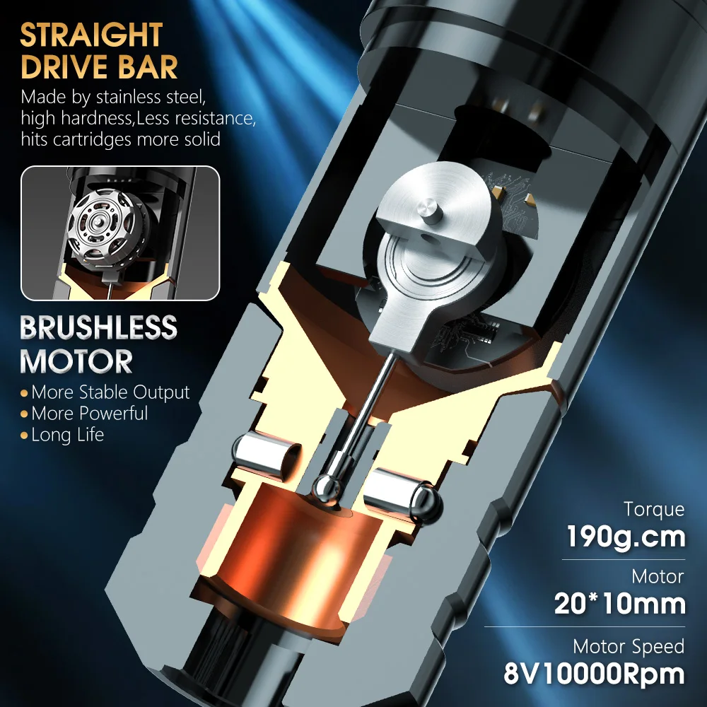 Wireless Tattoo Machine Pen Powerful Brushless Motor 2000mAh Battery Capacity for Tattoo Artist