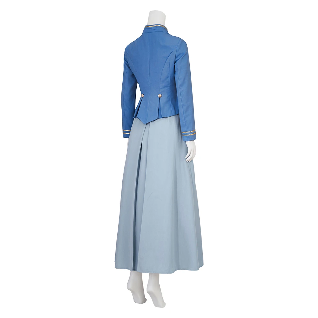 Movie Cosplay Enola Holmes 2 Cosplay Costume Blue Dress Women Enola Vintage Victorian Dress Set Retro Halloween Outfits - view 4