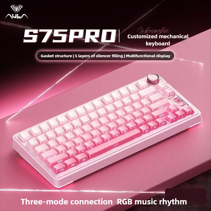 

AULA S75 Pro Wireless 3 Mode Mechanical Keyboard Gasket Hot Swappable with Display 75% for Windows/MAC Office Gaming Keyboard
