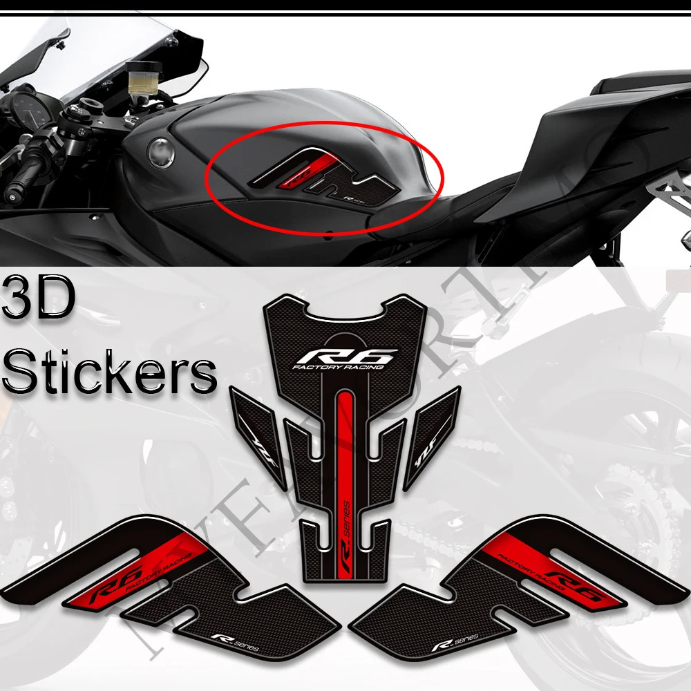 Stickers Decals Protector Tank Pad Side Grips Gas Fuel Oil Kit Knee For YAMAHA YZF-R6 YZF R6 YZFR6 2017 2018 2019 2020 2021 2022