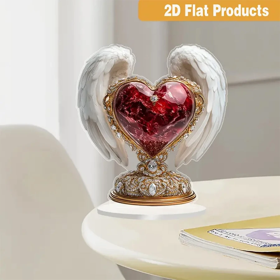 Angel Wings heart-shaped Acrylic Tabletop Decor with Stand - Festive Desk Ornament Perfect for Home And Office Holiday Decoratio