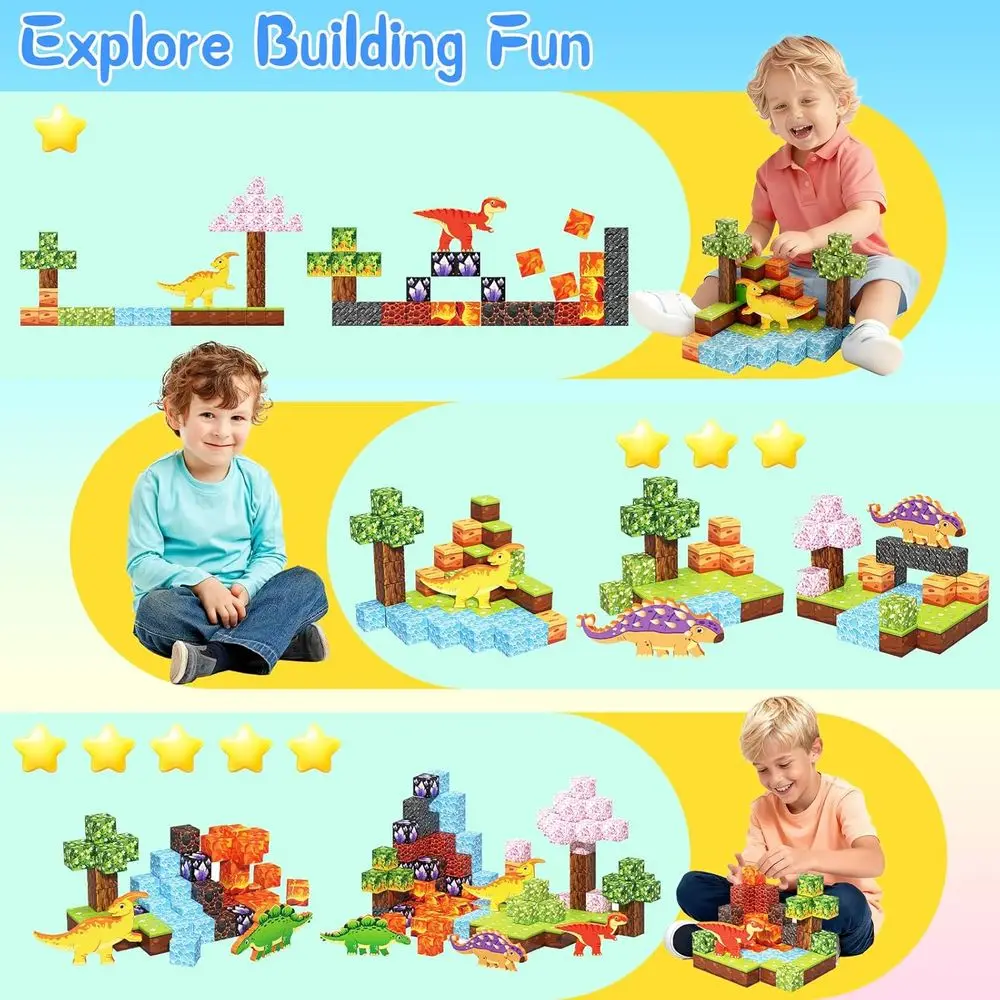 Magnetic 3D Dinosaur World Building Blocks for Kids - STEM Educational Toys for Boys & Girls Ages 3-9, Perfect for Christmas and