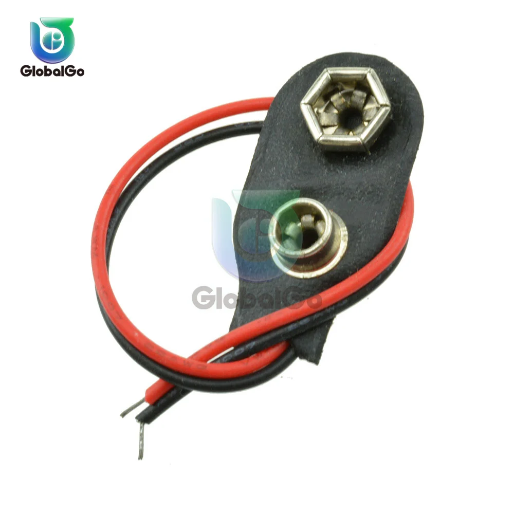 1Pcs/5Pcs/10Pcs I Type 9V Battery Snap Connector Clip Leather Shell Black Red Wired 9 Volt Battery Clip Connector Battery Holder