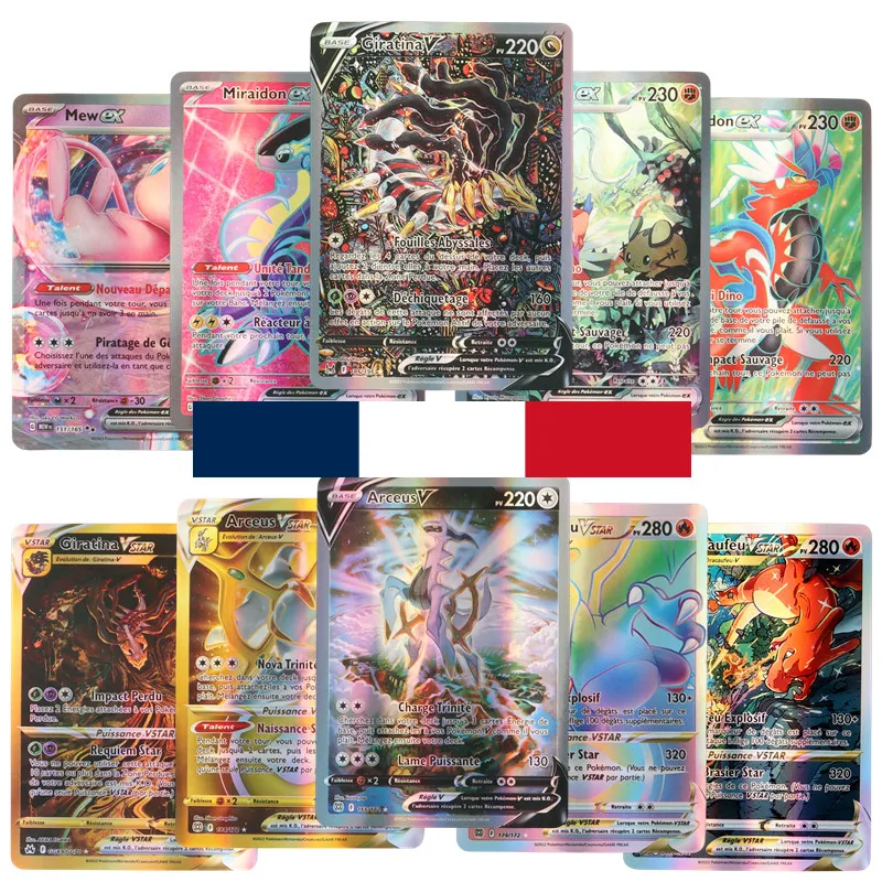 Cartas Pokémon Francesas Raras: Koraidon, Miraidon EX, Arceus Vstar, Giratina V, MEGA Charizard EX - Cartas Flash Colecionáveis