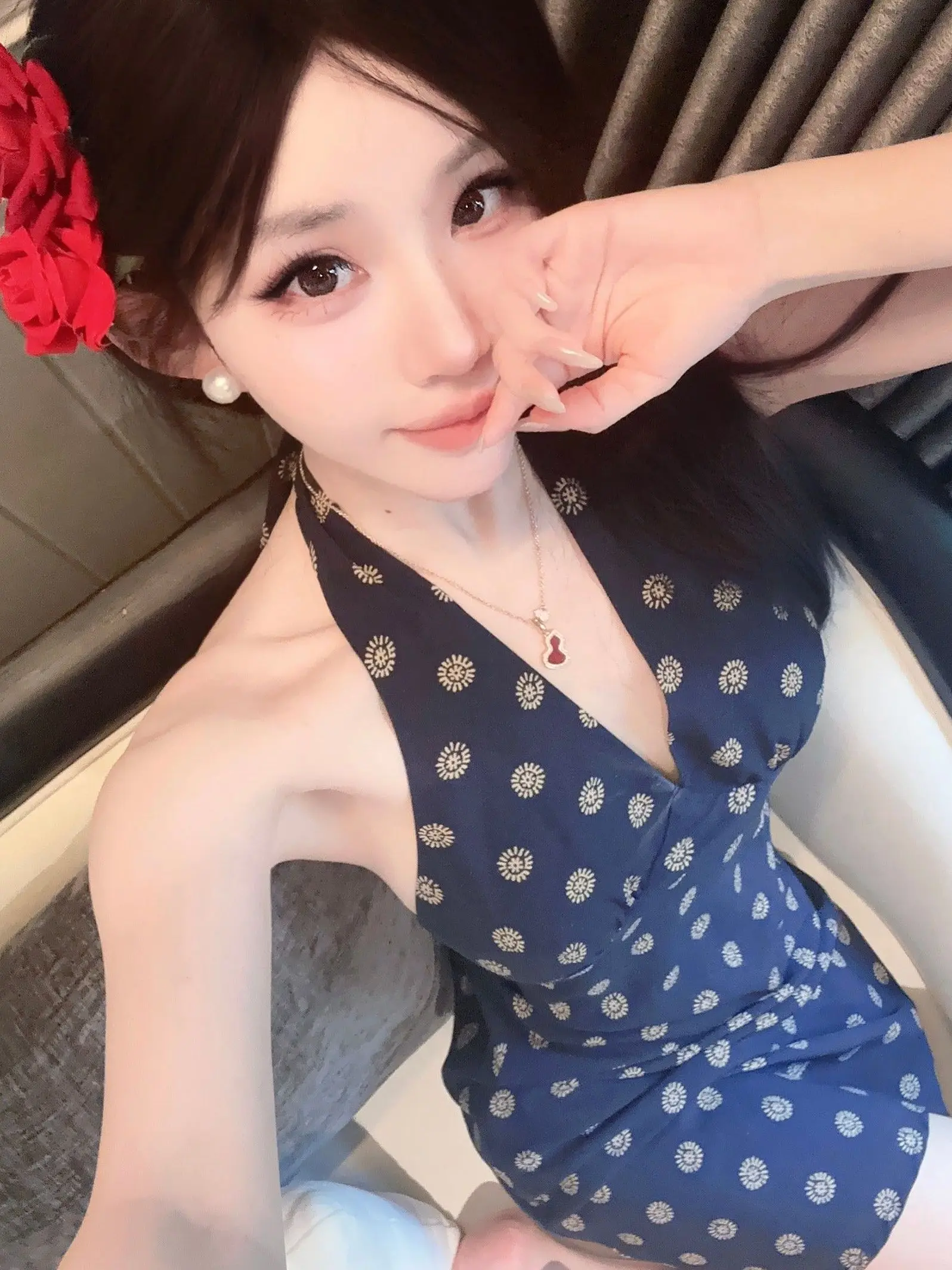 Beach Vacation V-Neck Hanging Neck Skirt Sleeveless Floral Halter Dress Korean Style High Waist Short Dress Summer Fashion