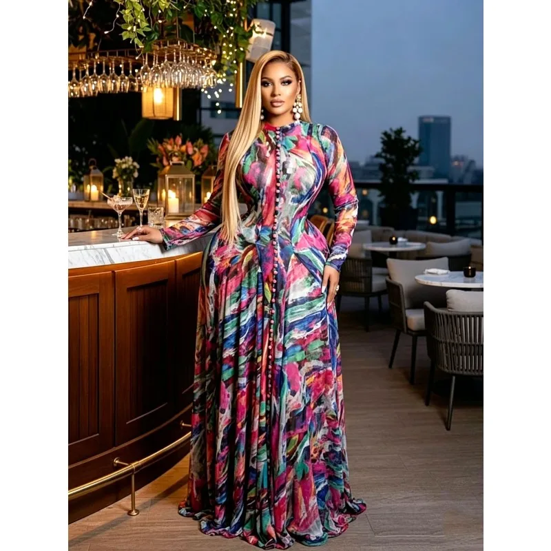 Prom Dress Women Party Long Wedding Guest Dresses Elegant Evening Dress Floral A Line Maxi Dress Teal Green Orange Print Floor
