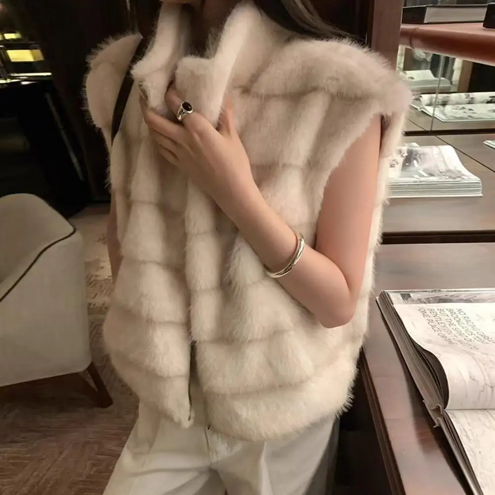 Retro Style Furry Fur Vest Women's Sleeveless Outerwear 2025 Winter New Fashion Slimming Versatile Coat Zipper Closure Casual
