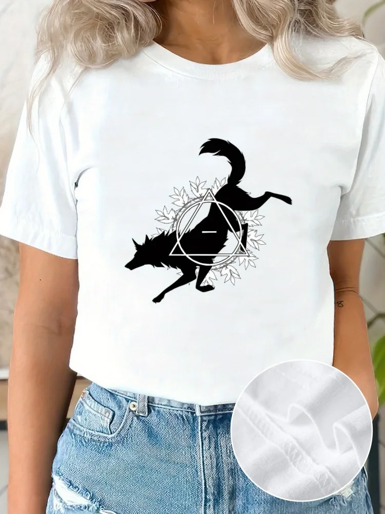 Women's Summer Short-sleeved T-shirt with Therian Theta Delta Wolfdog Pattern Printed on The Front Women's Harajuku Clothing