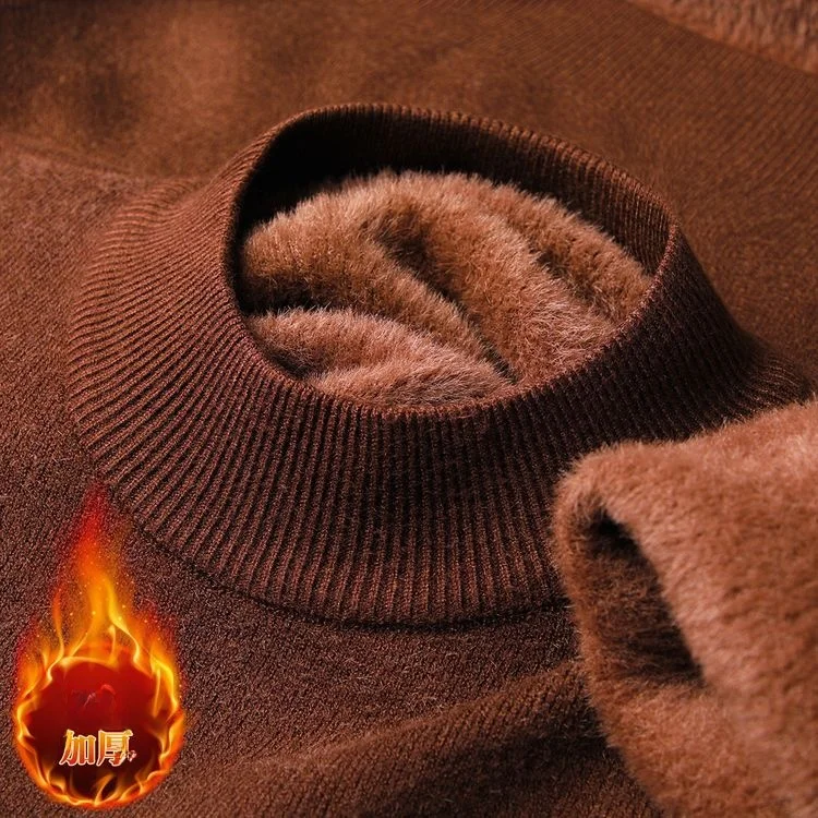 

Lnd Men's Knitted Wool Sweater Winter Thiened Fce f High Collar Warm One-Piece Velvet Base irt Casual Sle