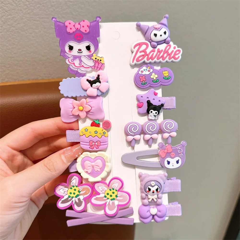 Sanrio Kawaii Hair Clip para Crianças, Animação Bonito Dos Desenhos Animados, Kuromi, Estudante, Acessórios de Cabelo, Festivais Presente, 14Pcs por Conjunto