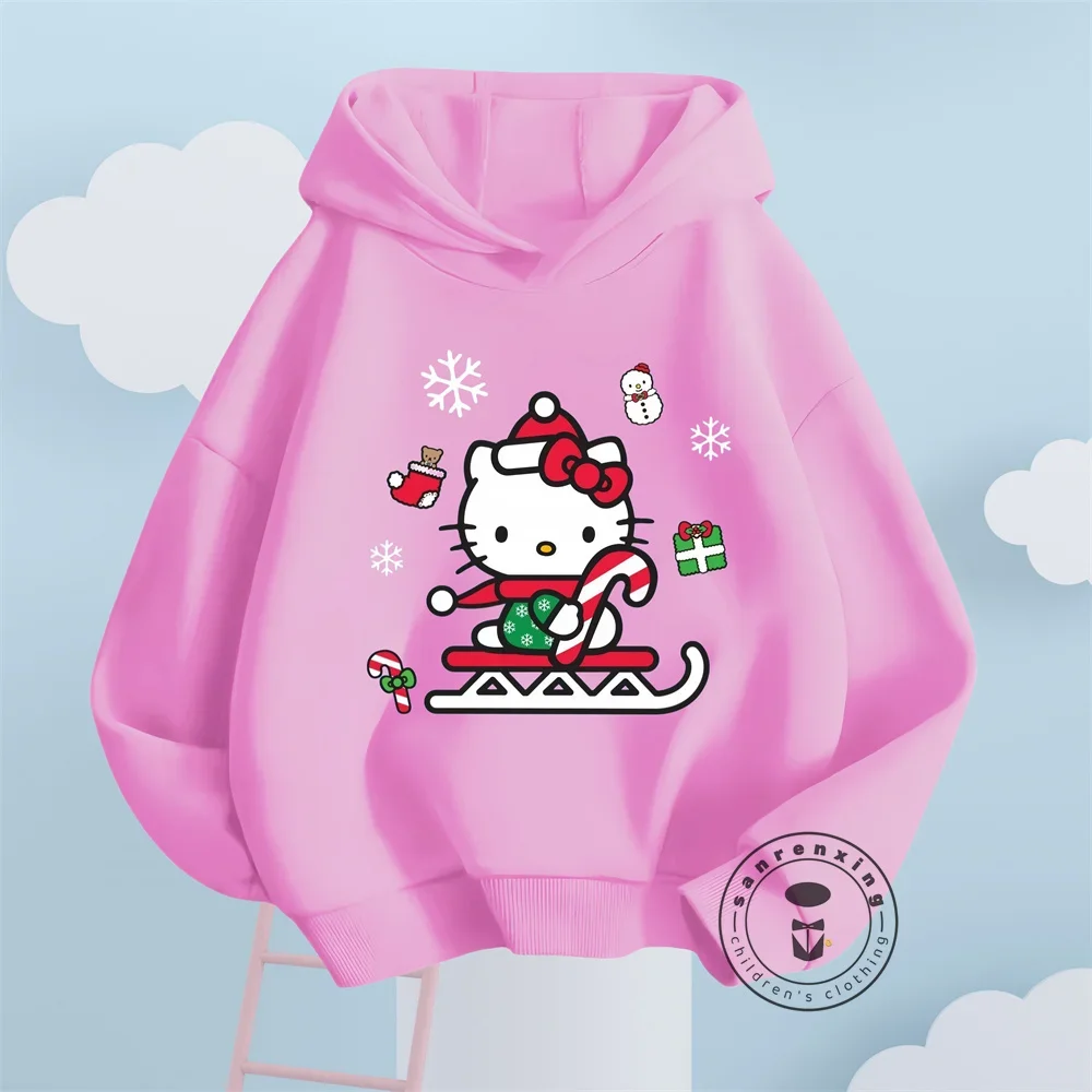 Spring Autumn Kawaii Hello Kitty Hoodie Kids Clothes Girls Clothing Fashion Boys Clothes Autumn Warm Sweatshirt Children Tops