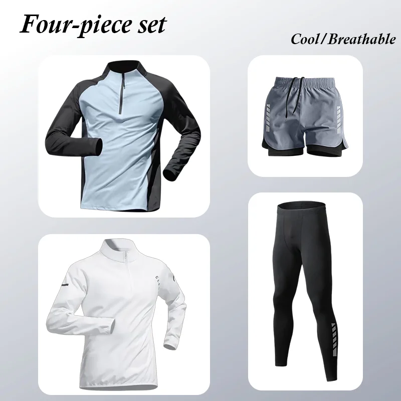 

Men's Quick-Dry Sports Set Summer Track Field Zipper Running Training Fitness Long Sleeve Shirt Cycling Gym Apparel