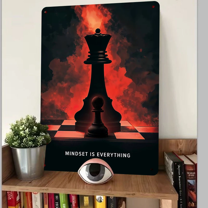 Chess King and Pawn with Flame Background Inspirational Metal Wall Art Modern Home Decor for Study Office