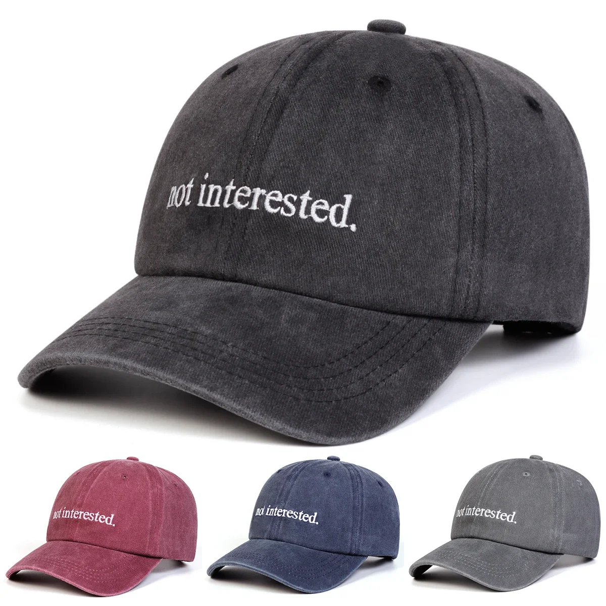 Unisex Not INTERESTED Embroidery Wash Baseball Caps Spring and Autumn Outdoor Adjustable Casual Hats Sunscreen Hat Sports Cap
