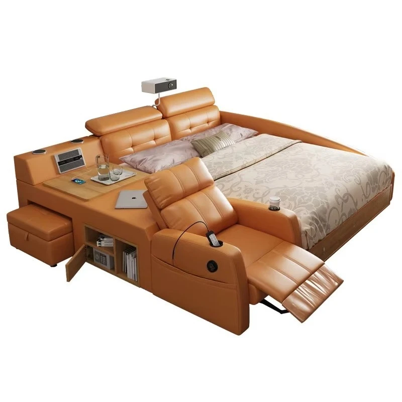 Modern Deluxe Master Bedroom Set Leather Smart Massage Multifunctional Storage Wooden Bed