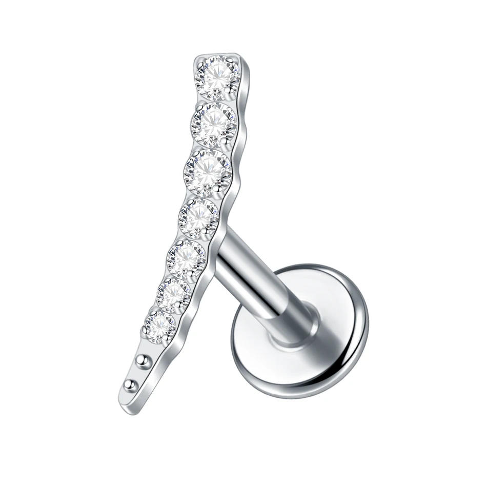 1PC Titanium Oorkraakbeen Piercings Platte Achterkant Stud Oorbel Interne Draad Vlinder Kruis CZ Helix Tragus Piercing Sieraden 16G