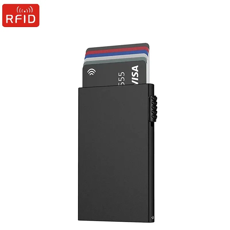 Ultra-Thin RFID Blocking Metal Card Wallet, Automatic Pop-Up Card Holder with Anti-Theft Protection Organizer for Everyday Carry