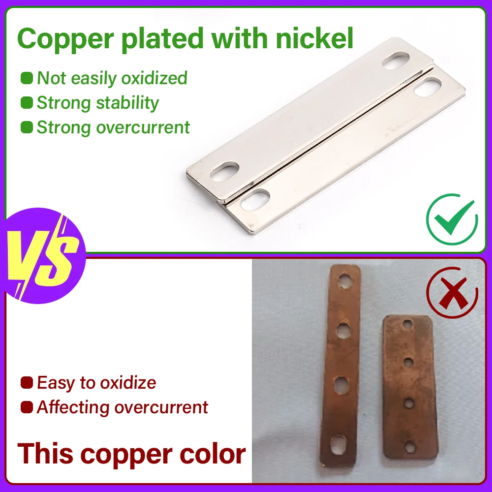 1/2/3/5/7/15Pcs M6 72mm Bus Bar Nickel-Plated Copper Battery Connector For 280AH 310AH Lifepo4 Lithium Cell High Current 280A view 4