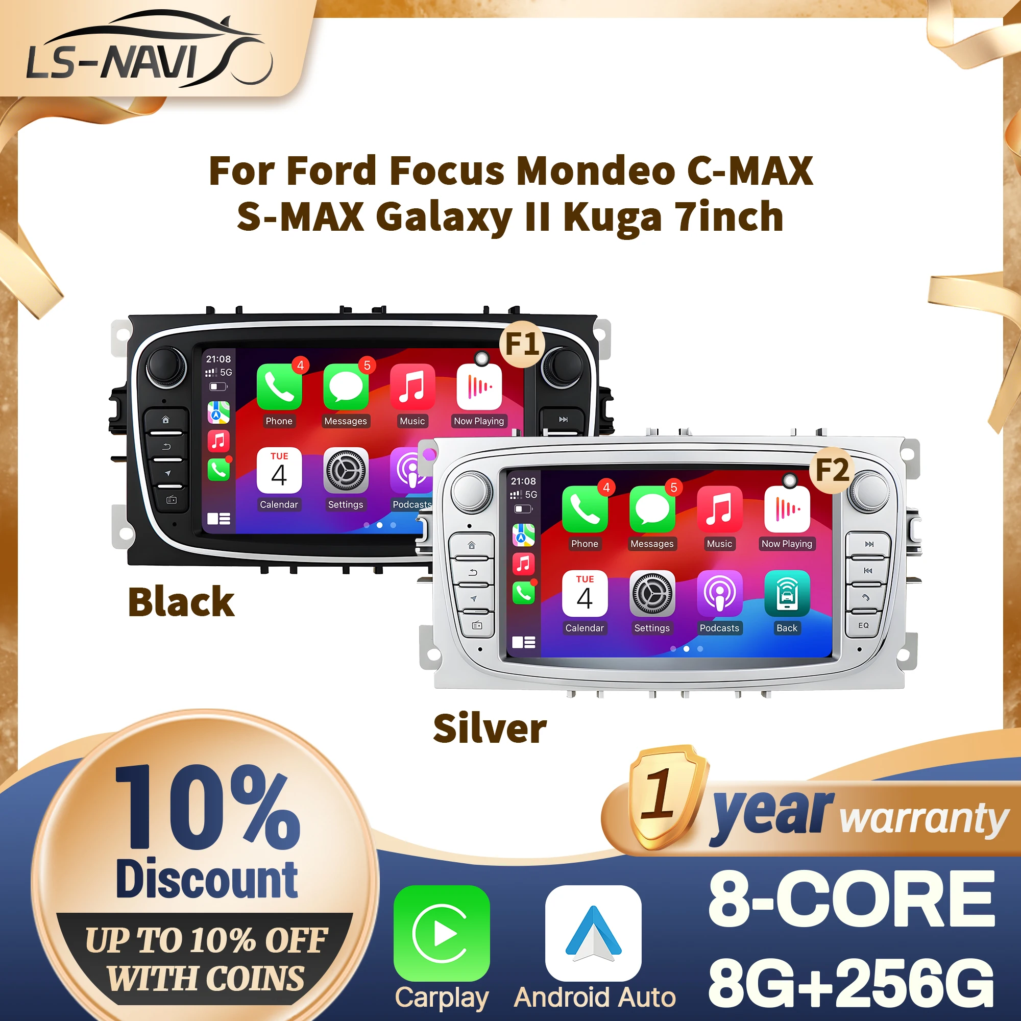 7-дюймовый автомобильный радиоприемник для Ford Focus Mondeo C-MAX S-MAX Galaxy II Kuga 4G, беспроводной Bluetooth CarPlay, головное устройство, сенсорный экран, стерео