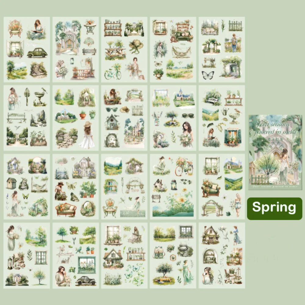 

20 шт./компл., наклейки для скрапбукинга с пейзажами на четыре сезона, наклейки для домашних животных, канцелярские наклейки, многофункциональные садовые наклейки, книга