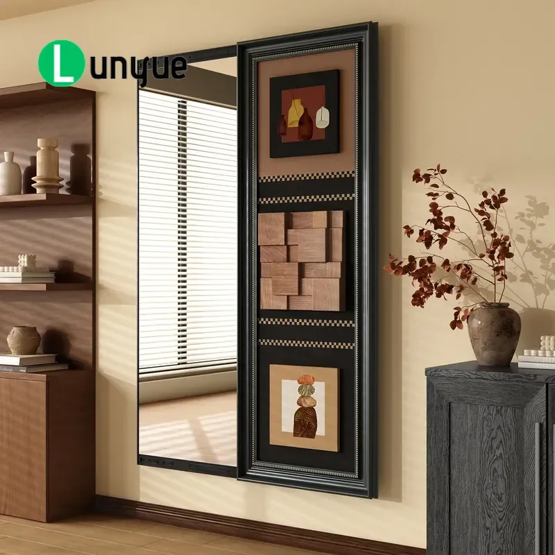 Medieval Style Hidden Full Body Mirror Push Pull Sliding Wall Mural Invisible Full Length Mirror for Home Decor Space Saving
