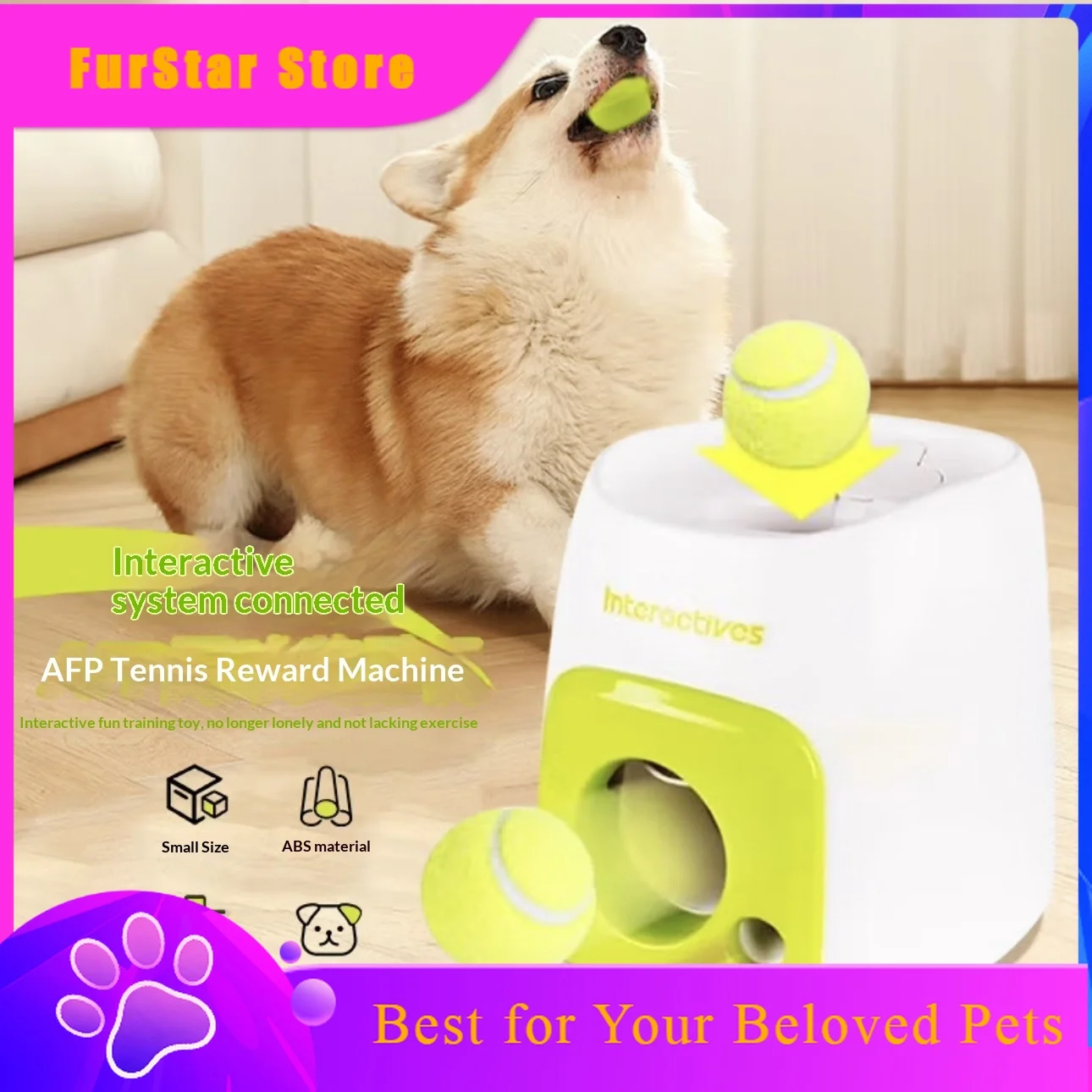 FurStarBest Seller Dog Tennis Ball Launcher, Interactive Treat Dispenser & Fetch Machine, Auto Thrower For Training Pet Toy