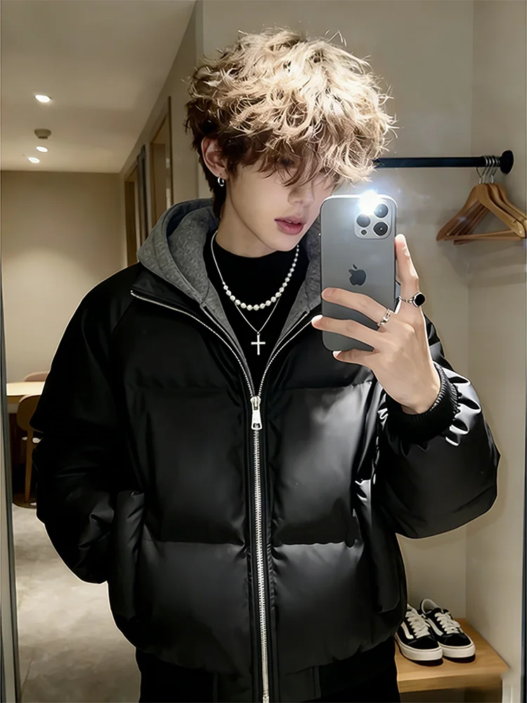 

Мужское зимнее хлопковое пальто из искусственной кожи с капюшоном из искусственной кожи, мотоциклетное хлопковое пальто Thiened ape, верхняя одежда, теплая молодежная тенденция