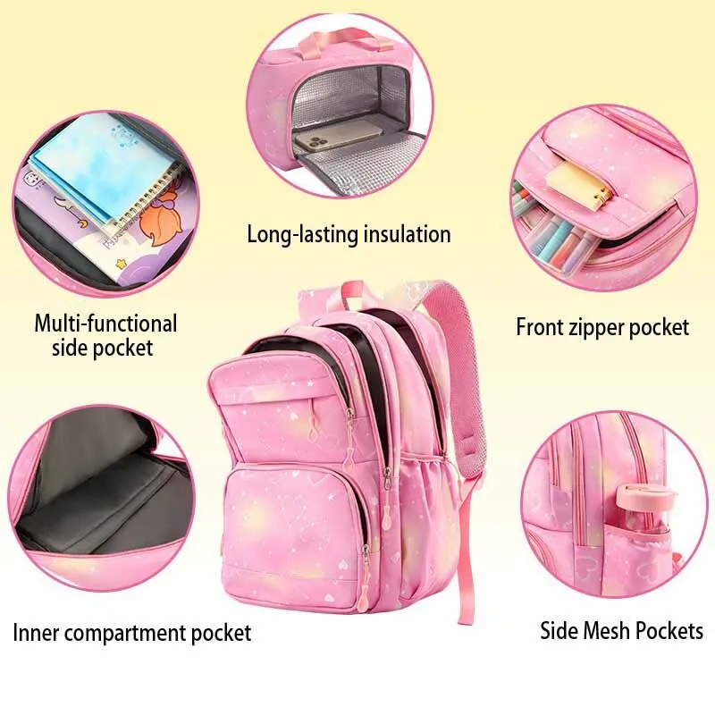 3Pcs Star Heart Gradient Backpack Set Teen Girls Lightweight School Backpack Bag Pencil Case Large Capacity Student Bookbag