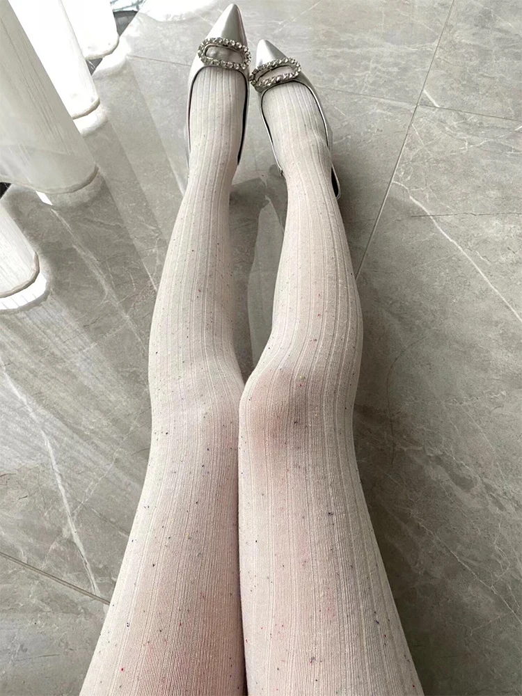 Women Spring Pantyhose Black White Grey Solid Colors Fashion Wide Stripe Texture Knit  Legging Socks Outerwear Tights