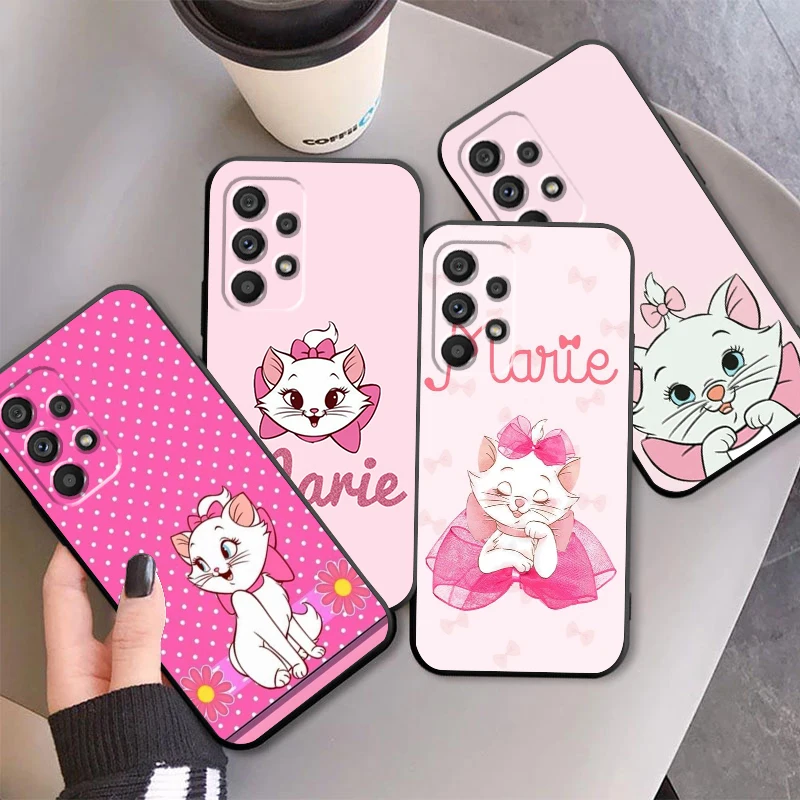 

Cartoon Pink Marie Cat For Samsung A53 A52 A33 A32 A51 A71 A21S A13 A73 A55 A22 A23 A35 A72 A54 A12 5G Black Cover Phone Case